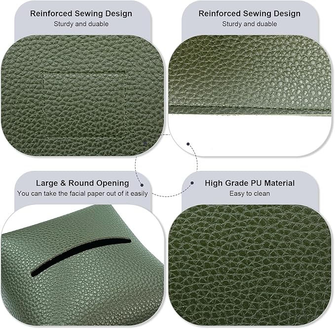 Tissue Box Cover 5X5X5'' PU Leather Tissue Holder Square Tissue Cube Box Organizer for Bathroom Vanity Countertop, Car, Night Stands, Office, Home, Kitchen (2Pack, Dark Green)