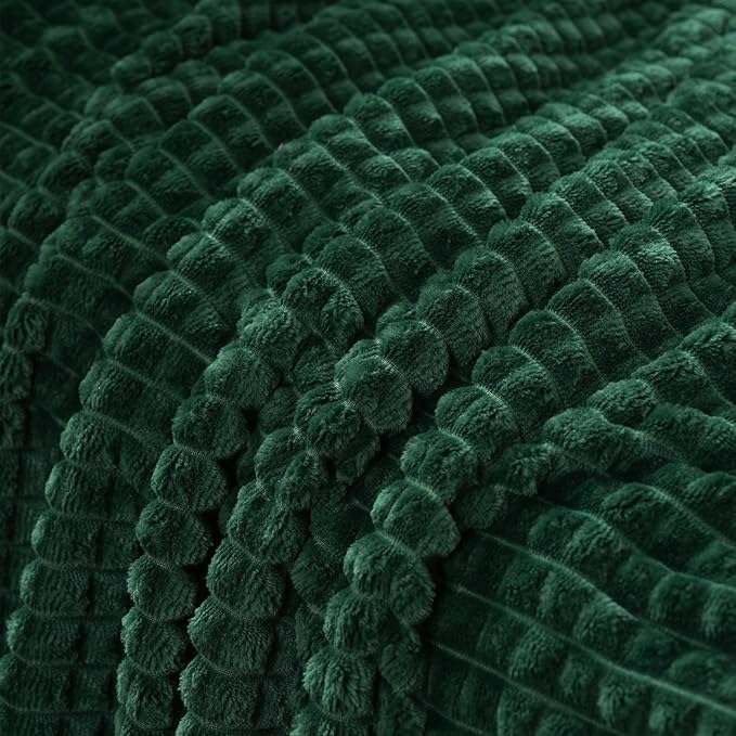 Puncuntex Flannel Fleece Throw Blanket Dark Green 108"×90",Super Soft Plush Cozy Blanket with Square Grid Design Luxury for Couch Sofa Chair