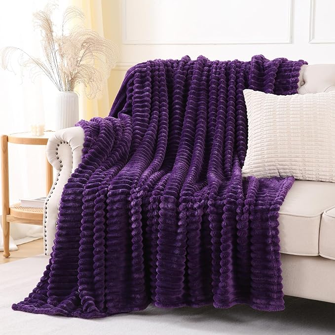 Deep Purple Throw Blanket for Couch Sofa 60x80 inches Striped Fleece Blankets Room Home Decor Lightweight Plush Soft Cozy Gifts for Women Mom Girls