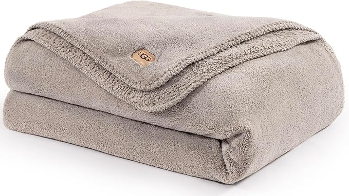 UGG Whitecap Twin Blanket, Soft Cozy Fleece Blanket for Bed, Luxury Fluffy Oversized Throw for Couch, Twin XL Bedding, Home Essentials, 66" x 90", Seal Grey
