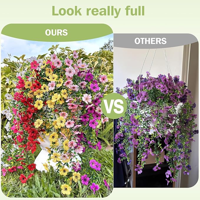 Artificial Flowers for Outdoors Spring Decor, 6 Bundles UV Resistant Realistic Fuax Silk Hanging Flowers, Fake Plants for Planter Indoor Outside Garden Porch Patio Balcony Yard Farmhouse