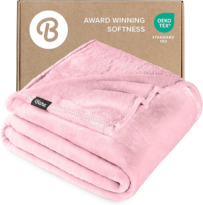 Bare Home Fleece Blanket - Throw Extra Long - Ultra-Soft Lightweight for Bed, Sofa, and Couch - Luxury Microplush - Cozy Warm Blanket (Throw XL, Light Pink)