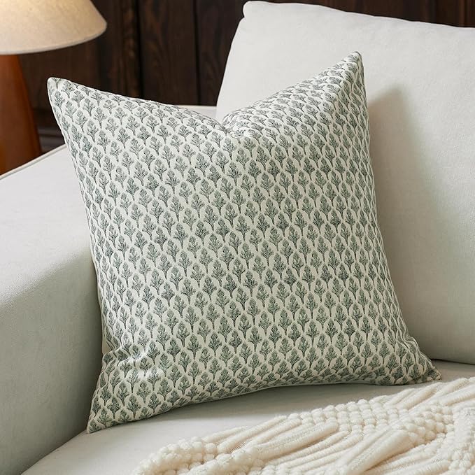 FIOUOVO Floral Pillow Covers 24x24 Pillow Cover Block Print Couch Pillows for Living Room Decorative Neutral Accent Throw Pillow Covers, 1PC, Olive Green