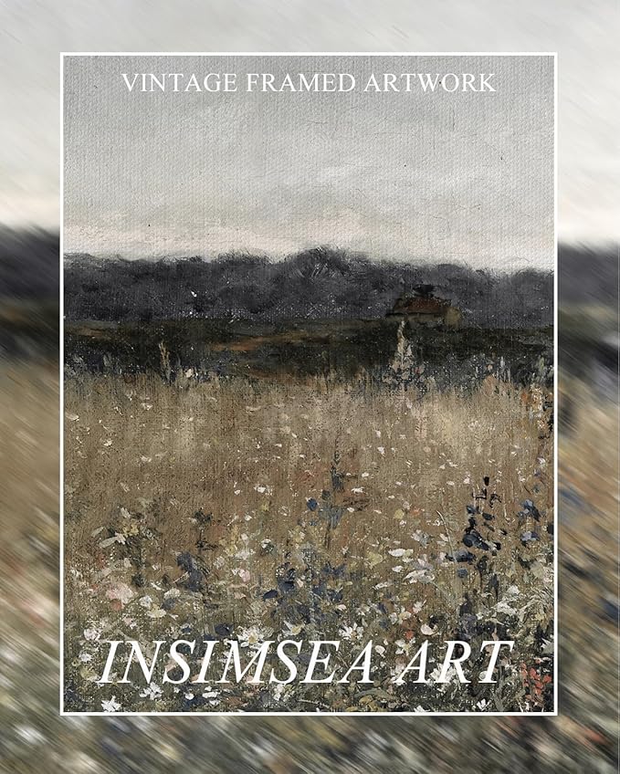 InSimSea Extra Large Framed Vintage Wall Art, Living Room Country Farmhouse Decor, Flower Meadow Landscape Paintings, Canvas Prints, Retro Scenery Long Pictures for Bedroom Above of Bed,24x48inch