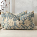 Vintage Floral Print Throw Pillow Covers 12x20 Set of 2 Neutral Modern Farmhouse Pillow Cases Accent Decorative Cushion Covers Boho Home Decor for Couch Sofa Chair Bed Living Room, Dusty Blue