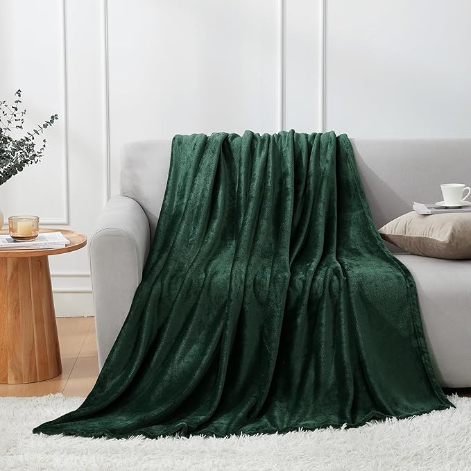 Hansleep Fleece King Size Blanket for Bed Dark Green, Super Soft Flannel Fuzzy Plush Cozy Blanket for All Seasons, Dark Green, King 90x108 Inches