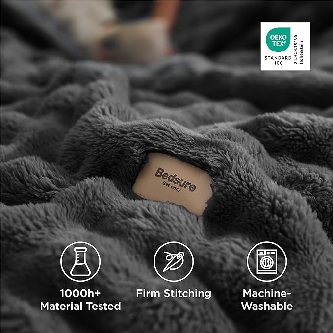 Bedsure 3D Fleece Bubble Blanket for Couch - GentleSoft Grey Throw Blanket for Sofa Bed Room Decor - Luxury Soft Cozy Gifts for Women, Lightweight, All Seasons, Dark Grey, 50"×60"