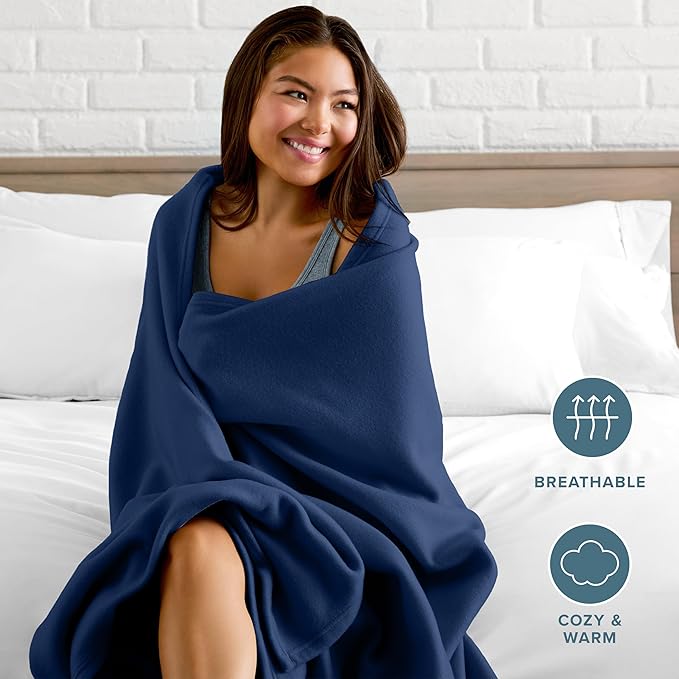 Bare Home Polar Fleece Blanket - Extra Long - Dark Blue - Warm & Cozy - Premium Fleece Throw for Bed, Sofa, Camping, Travel and Cold Nights - Lightweight (Twin/Twin XL, Dark Blue)