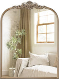 Gold Vintage Mirror, 30” x 40” Arched Gold Antique Mirror for Fireplace Mantel, Arch Baroque Brass Bathroom Mirrors for Wall with Ornate Metal Frame for Entryway, Bedroom, Living Room