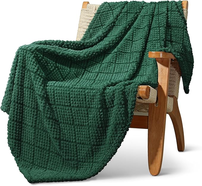 Whale Flotilla Fuzzy Fleece Throw Blanket for Couch, Bed, Soft Fluffy Jacquard Waffle Blankets for All Season, Lightweight and Warm, 50x60 Inch, Emerald Green