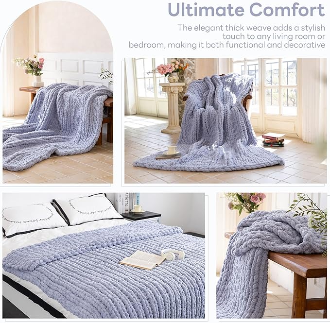 Chunky Knit Blanket - Luxury Soft Cozy 60 * 80 Throw Blanket,100% Woven Blanket Rope Knot Throw Blanket for Couch, Sofa, Home Decor, Gift - Machine Washable (Grey, 60 * 80)
