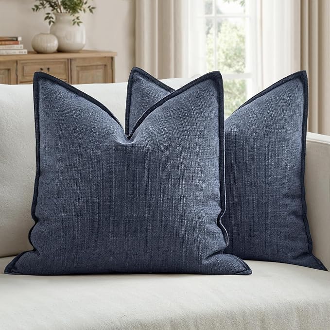 MIULEE Pack of 2 Thick Textured Couch Throw Pillow Covers, Navy Blue Decorative Pillow Covers 20x20, Neutral Linen Cushion Cases for Sofa Bed Living Room Modern Farmhouse Home Decor, No Filling
