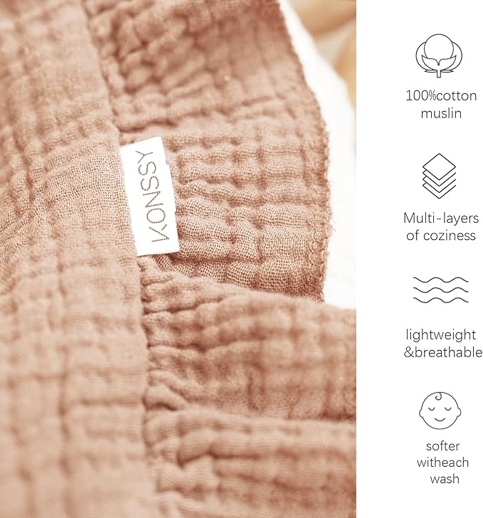 Konssy Flounce Muslin Baby Blanket for Girls Boys, 100% Cotton Soft Crib Swaddle Blankets, Reversible & Breathable Nursery Bedding for Newborns Toddlers, 40 x 36 Inches (Flourish)