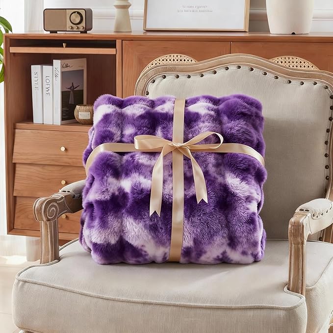Faux Fur Throw Blanket for Couch, 1000 GSM Cozy Fuzzy Fluffy Soft Plush Thick Bubble Sherpa Blanket for Sofa Bedroom Living Room, Mothers Day Birthday Gifts for Women Home Decor
