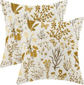 AEIOAE Summer Pillow Covers 18x18 Inch Set of 2,Mustard Yellow Wild Flower Plant Throw Pillows Case,Seasonal Floral Outdoor Decorative Square Linen Farmhouse Decor Cushion Covers for Home Couch