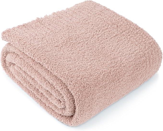 PAVILIA Super Soft Throw Blanket for Couch, Fluffy Cozy Lightweight Taupe Blanket, Fuzzy Warm Knit Blanket for Bed Sofa, Tan, 50x60
