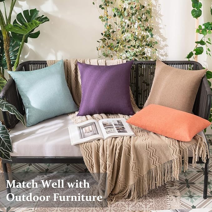 MIULEE Pack of 2 Decorative Outdoor Solid Waterproof Throw Pillow Covers Spring Euro Sham Faux Linen Garden Farmhouse Cushion Cases for Summer Patio Tent Balcony Couch Sofa 24x24 Inch Teal