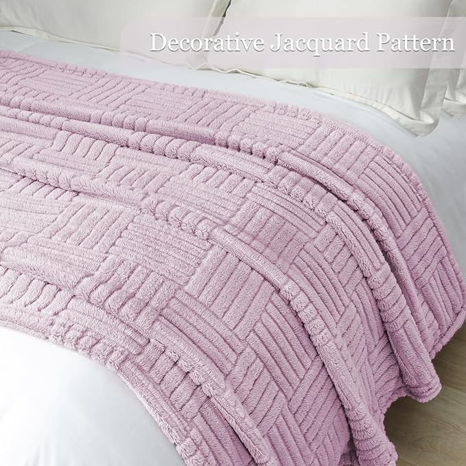 Whale Flotilla Lightweight Fleece Queen Size Blanket for Bed, Fuzzy Soft Blankets with Decorative Jacquard Pattern for All Season, Warm and Fluffy, 90x90 Inch, Lilac