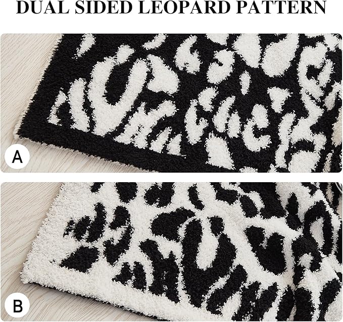 MH MYLUNE HOME Ultra Soft Leopard Throw Blanket (50x60 inches) Microfiber Blanket Plush Warm Reversible Cheetah Blanket Leopard Pattern Throw for Couch Bed Sofa - Black and White, 50"x60"