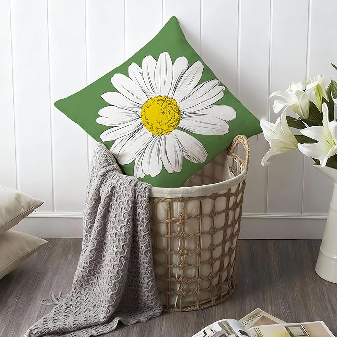 Hexagram Spring Summer Pillow Covers 18x18 Set of 4, Outdoor Floral Daisy Decorative Green Throw Pillow Covers, You are My Sunshine Farmhouse Cushion Case for Couch Sofa Indoor Home Decor(No Insert)