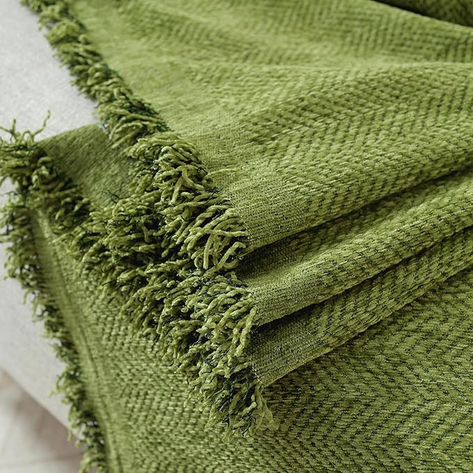 HANDONTIME Olive Green Chenille Sofa Cover for Sectional Couch, 71" x 118" Herringbone Couch Protector, Pet-Friendly Washable Furniture Cover, Soft Thick Sofa Slipcover