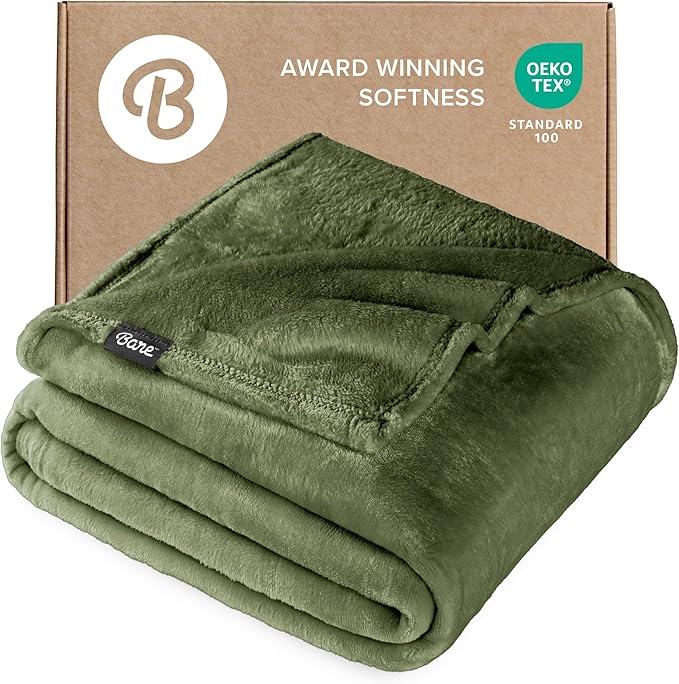 Bare Home Fleece Blanket - Throw/Travel - Ultra-Soft Lightweight for Bed, Sofa, and Couch - Luxury Microplush - Cozy Warm Blanket (Throw/Travel, Cypress)