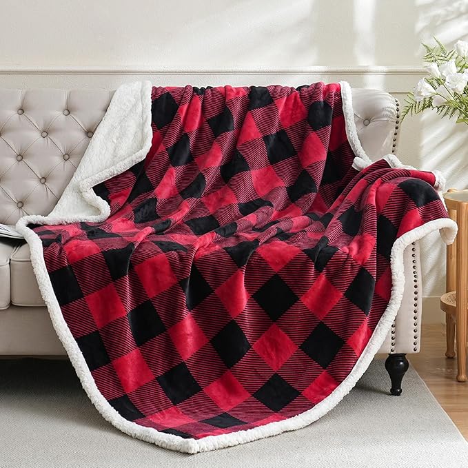 Sherpa Fleece Throw Blanket for Couch, Fluffy Plush Warm Fuzzy Blanket for Women and Men, Cozy Thick Soft Twin Blanket for Bed (Red, 80"*90")