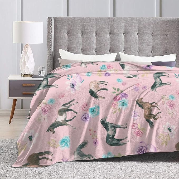 Western Horse Throw Blanket - Soft Plush Fleece Farm Animal Blankets- Cozy Horse Stuff Gifts for Women Girls Kids 50"X60"