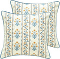 ISAENNE Design Square Simple Elegant Linen Throw Pillow Covers 18"x18" Pack of 2, Blue Yellow Floral Pattern Cushion Covers Decor Pillowcases for Bed,Living Room,Outdoor,Car