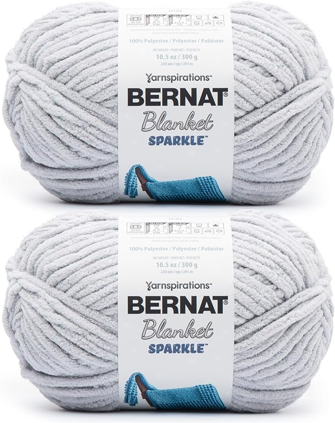 Bernat Blanket Sparkle Moon Gray Yarn - 2 Pack of 10.5oz/300g - Polyester - #6 Super Bulky - 220 Yards - Knitting & Crochet