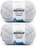 Bernat Blanket Sparkle Moon Gray Yarn - 2 Pack of 10.5oz/300g - Polyester - #6 Super Bulky - 220 Yards - Knitting & Crochet