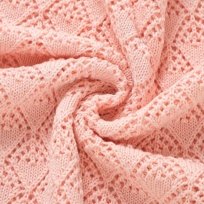 Neiwech Cotton Cellular Baby Blanket Knitted Swaddle Crib Nursery Receiving Blankets for Newborn Boy Girl 40 x 30 Inch Pink