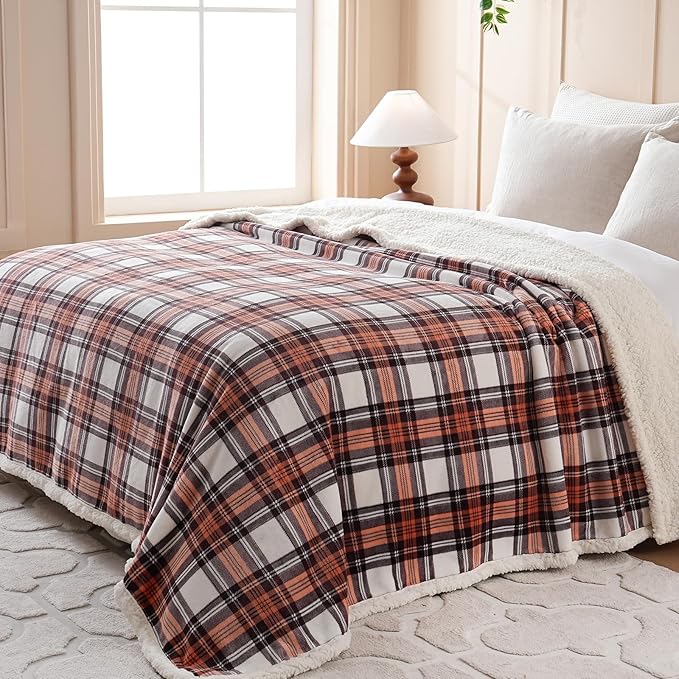 Sherpa Fleece Throw Blanket for Couch, Fluffy Plush Warm Fuzzy Blanket for Women and Men, Cozy Thick Soft Twin Blanket for Bed (Orange-2, 80"*90")