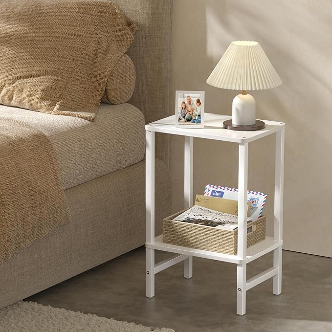 Side Table End Table Tall Night Stand 2-Tier 2 Pack for Living Room Bedroom Bathroom Office Furniture White