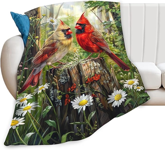 Cardinal Bird Throw Blanket - Soft Warm Cozy Fleece for Couch, Sofa, Bed - Bird Gifts and Decor for Girls, Boys, Women, Men, Kids, Adults - 80"x60"