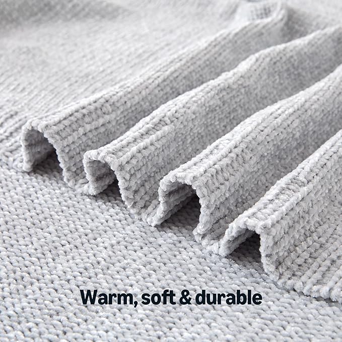 Amazon Basics Chunky Chenille Knit Microfiber Throw Blanket for Couch, Bed and Sofa, Soft and Warm Lightweight Jersey, 60"×80", Grey