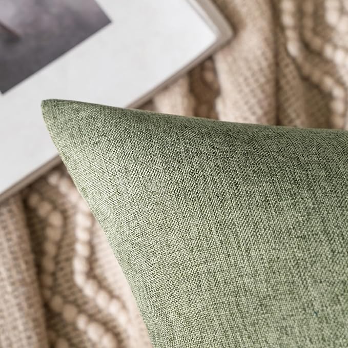 MIULEE Pack of 2 Decorative Outdoor Solid Waterproof Throw Pillow Covers Euro Sham Faux Linen Garden Farmhouse Cushion Cases for Patio Tent Balcony Couch Sofa 24x24 Inch Dark Green