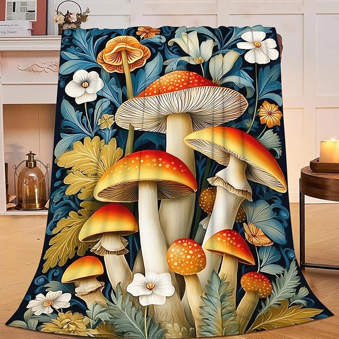 Mushroom Blanket for Girls Women Boys Men Adults Kids Soft Cozy Fleece Mushroom Lovers Throw Blankets Gifts Warm Flannel Plush Lightweight Decor for Couch Bed Sofa 80"X60"