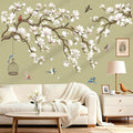 wondever Magnolia Flowers Tree Branch Wall Stickers White Floral Birds Peel and Stick Wall Art Decals for Living Room Bedroom Sofa