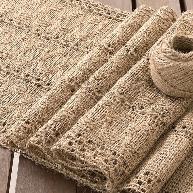 Socomi Boho Table Runner Easter Spring Farmhouse Burlap Jute Bamboo Rustic Dining Kitchen Centerpiece Decor Small Macrame Woven Coffee Table Runner for Dresser Scarf Home Decor 12x60 inch