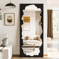 Full-Length Mirror Free Standing Leaning Mirror with Artistic Black Abstract Overlay Deco, 70"x30" Shatterproof Wall-Mounted Mirror, Perfect for Living Room, Bedroom, Cloakroom, and Bathroom Decor