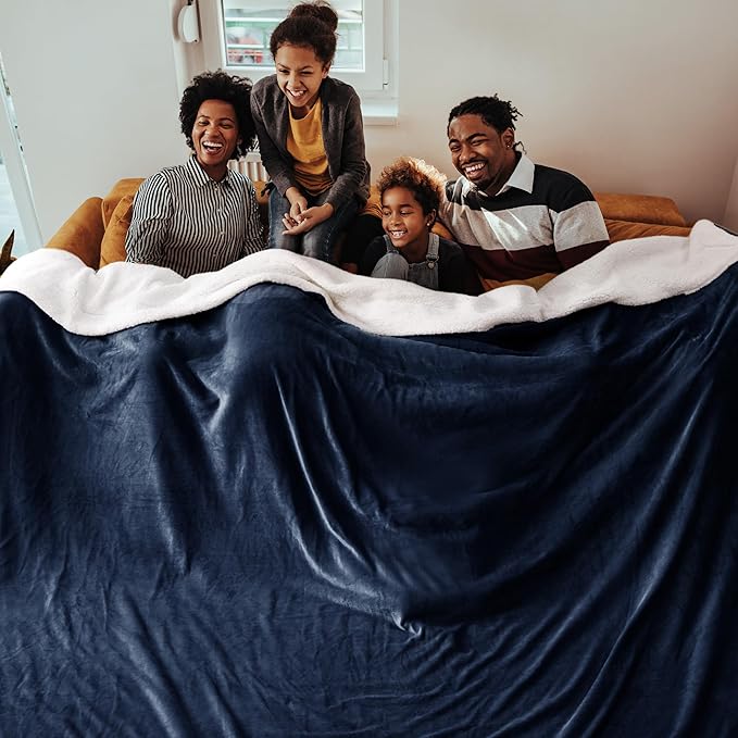 Bedsure GentleSoft Sherpa Fleece Cal King Blankets for Bed, Non-Heated, Thick and Warm Oversized Throw for Women and Men, Soft Fuzzy Plush Large Blanket for Winter, Navy, 112x98 Inches