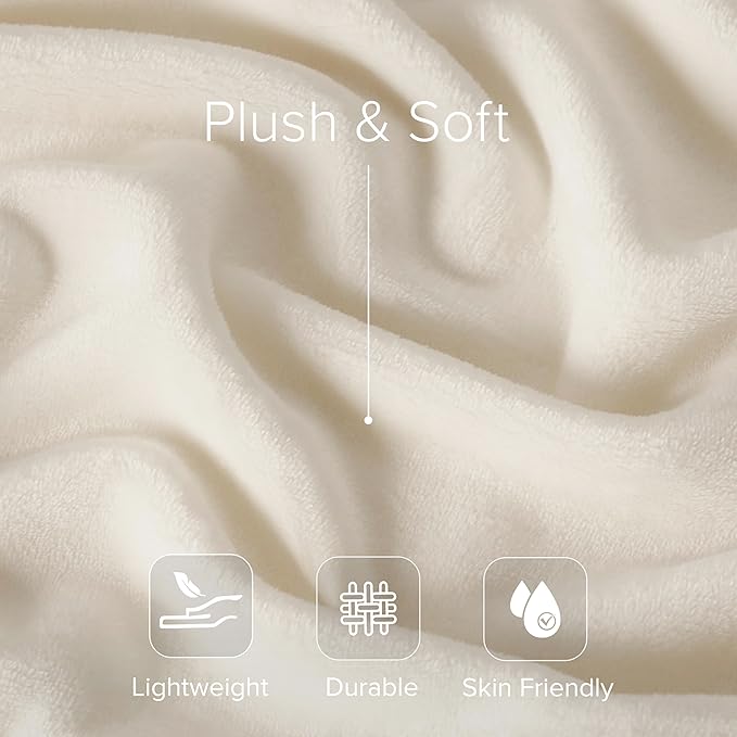 Casual Living Twin/Twin XL Fleece Blanket Fluffy Warm Cozy Bed Blankets for Dorm or Bedroom Decor Soft Plush Thick Fuzzy Oversized Big Throw for Couch Bed or Outdoor, 66-inch x 90-inch, Ivory White