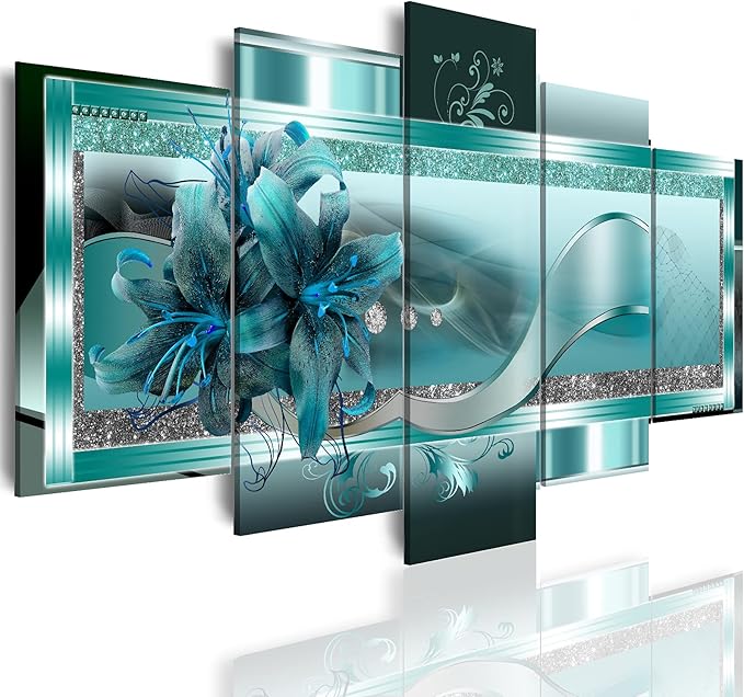 LUDUHU Turquoise Orchid Flowers Canvas Print - Abstract Green Floral Poster, Blue Wall Art Painting Decor for Home Decoration Artwork Picture Bedroom Green Floral (A,Oversize 60x30inch)