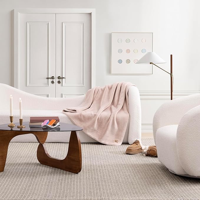 UGG Whitecap Fleece Throw Blanket, Soft Plush Throw for Bed or Chair, Luxury Bedroom Decor, Cozy Blankets, Machine Washable, Spring Decor, 50-inch x 70-inch, Pink Quartz