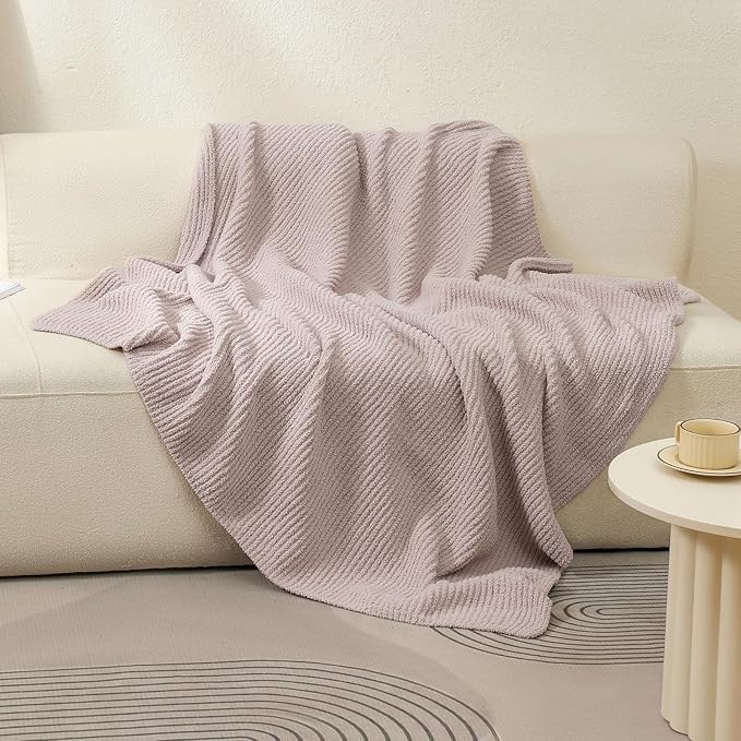 bearberry Soft Rib Knit Blanket Thin Warm & Breathable - Snuggly Minky Throw for Everyday Use, Travel, Chair | All-Season Machine Washable for Couches, Gifts, Family (Beige, 50”x60”)