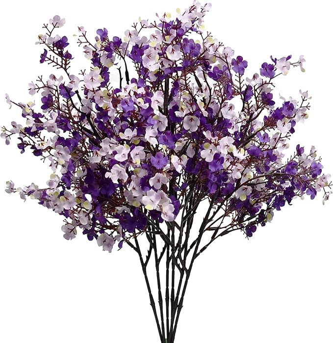 Mandy's Shades of Purple Artificial Baby’s Breath Flowers 6 Bundles Silk Gypsophila, 18.5 Inch European Style Modern Home Decor Centerpiece, Neutral Wedding Flower Arrangements