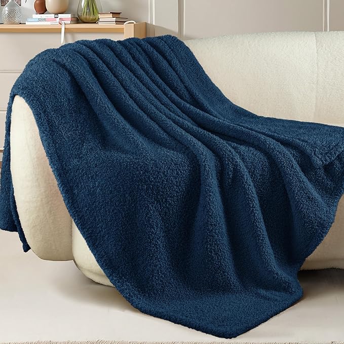 Exclusivo Mezcla Fleece Navy Blue Throw Blanket for Couch Sofa, Ultra Soft, Lightweight and Fluffy Blankets for Women, All Season, 50x60 Inches