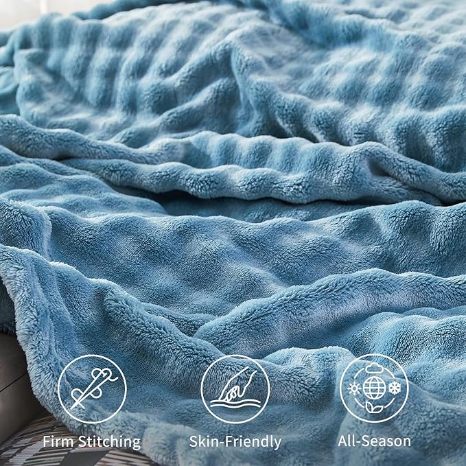 Fluffy 3D Bubble Throw Blanket for Couch & Bed – Cozy Soft Fleece Blankets for Women & Girls – Warm Lightweight Fuzzy Twin (60x80) – Machine Washable Gifts