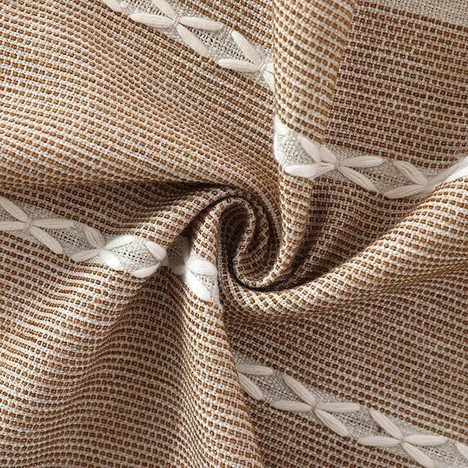 SIELUNO Coffee Table Cover, Rustic Farmhouse Rectangle Table Cloth Cotton Linen Waterproof with Pockets and Tassel for Living Room Decoration - Coffee Stripes - 20x64 Inch